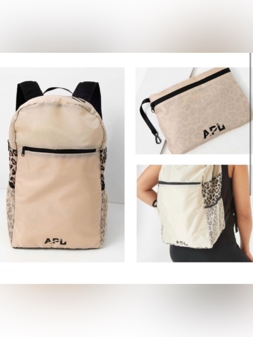 APL Propulsion Labs Women's Beige Backpack with Leopard-Accent Panels
